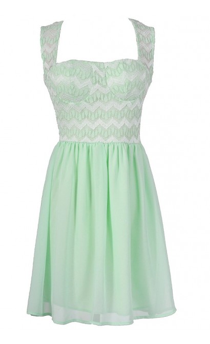 Chevron Pattern Bustier Dress in Mint